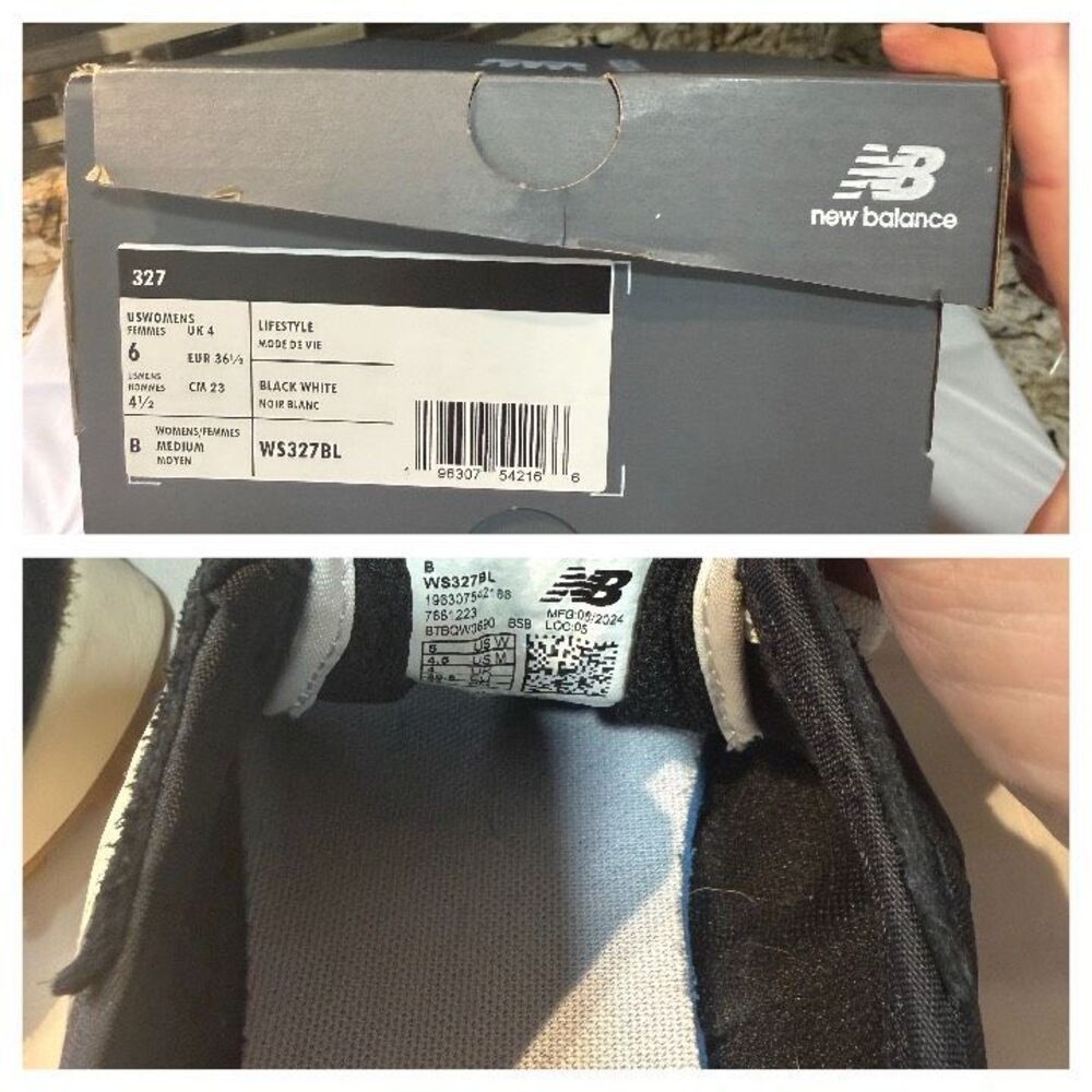 New Balance 327 women's sneakers in a black/ White Sz 6 NWB - Picture 8 of 8